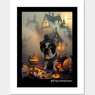 Halloween Frenchie in a spooky scene Posters and Art